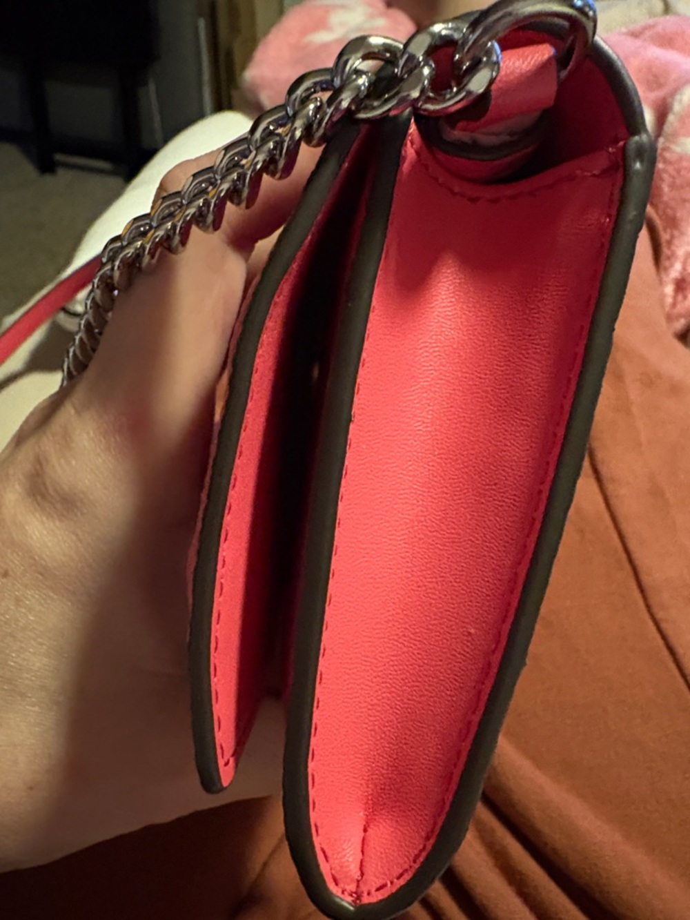 Michael Kors Hibiscus 🌺 Pink Embossed MK Leather Clutch with Silver Hardware ✔️📸 - Picture 12 of 16